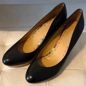 Nine West Black Leather Wedge Heels